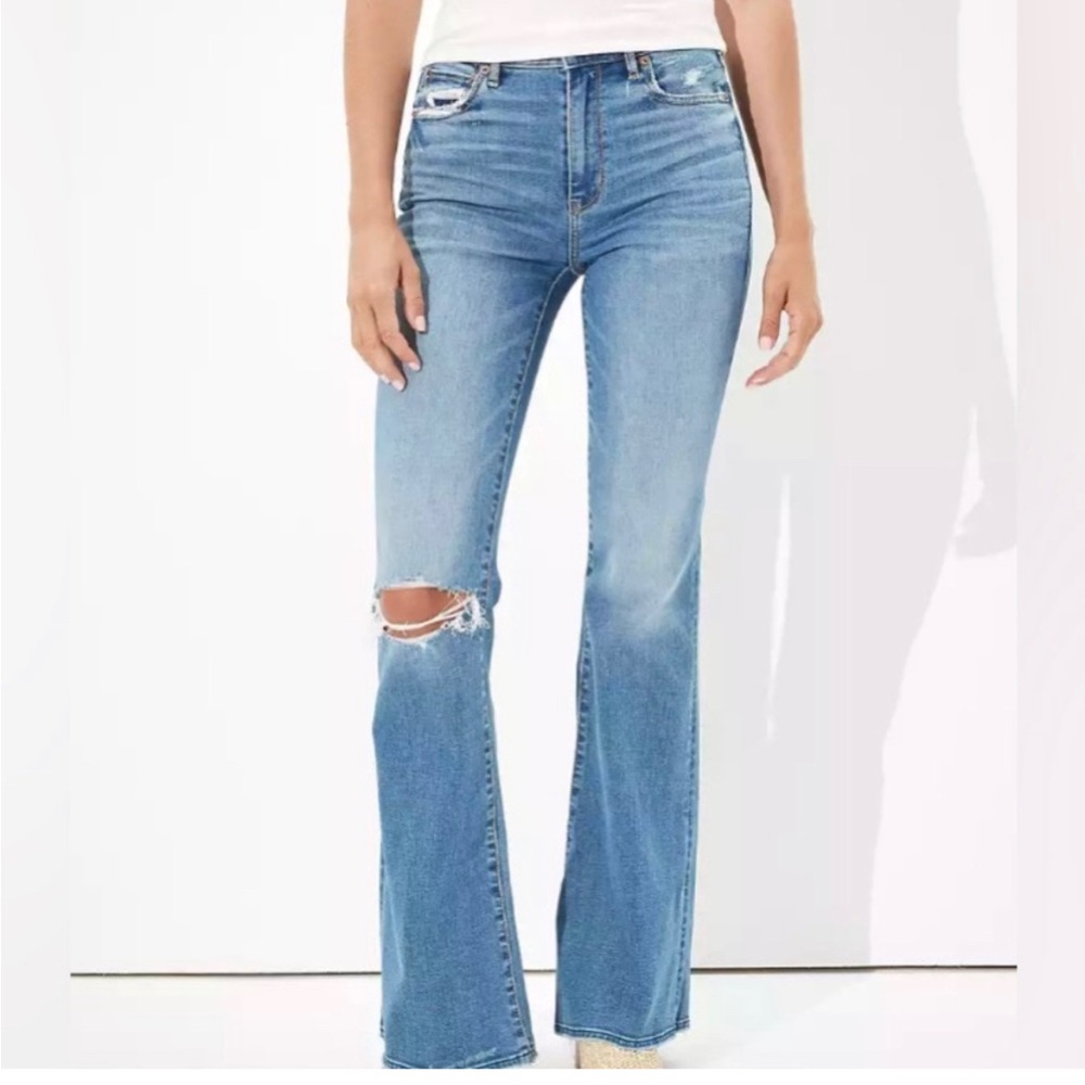 NEW American Eagle Outfitters Ripped Super High-Waisted Flare Jeans Size 18